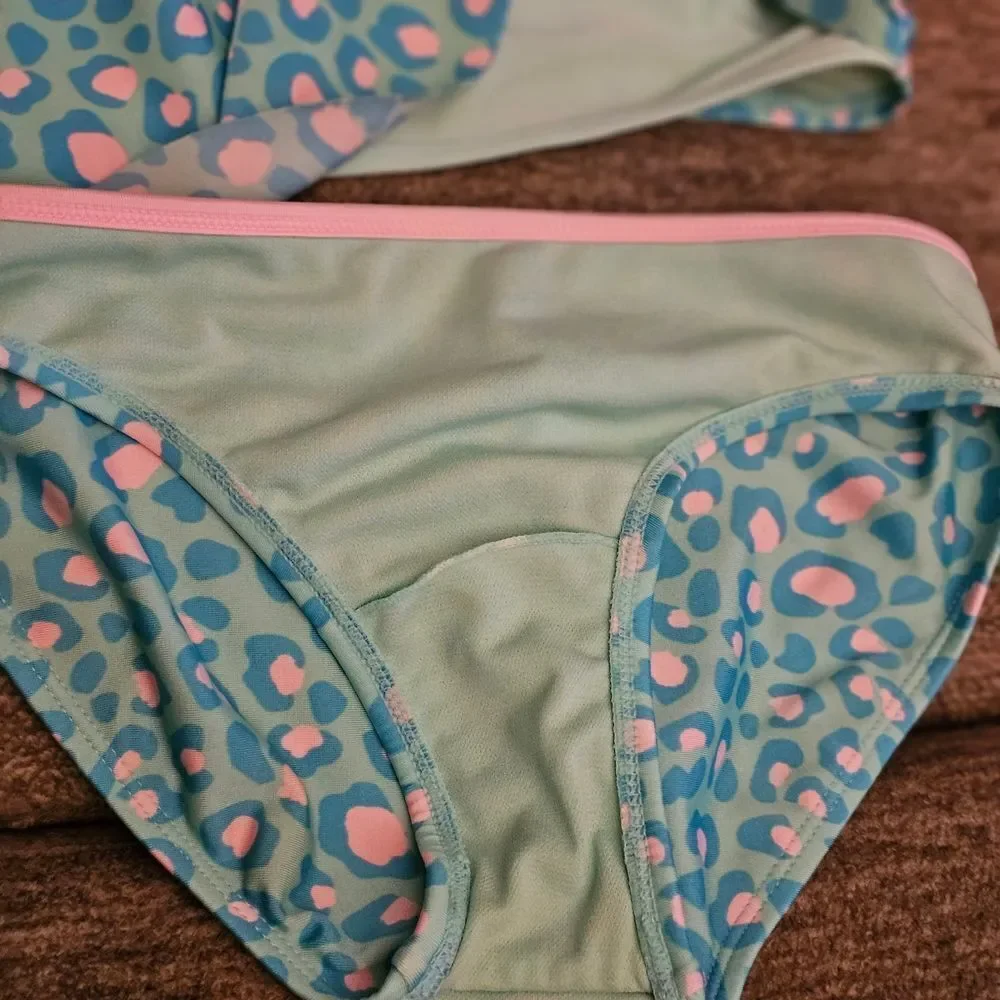 Cat & Jack Teal and Pink Leopard Bikini Set